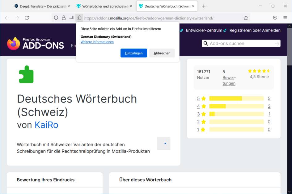 Screenshot Wörterbuch-Installation