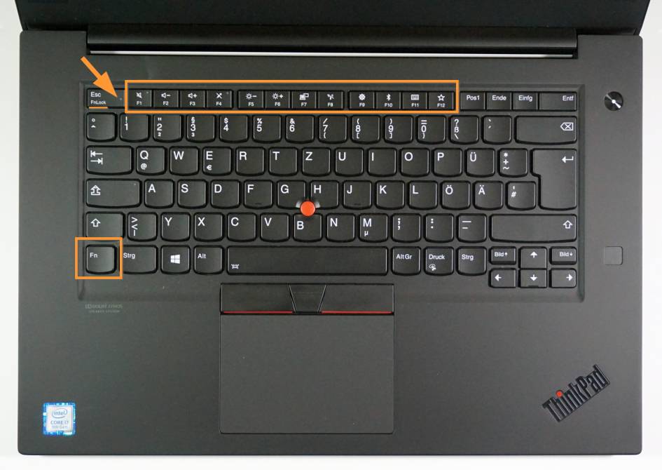 Foto einer ThinkPad-Tastatur mit eingerahmten F- und Fn-Tasten