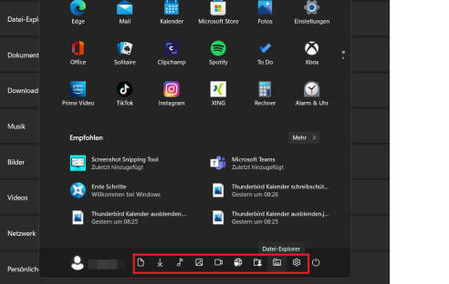 Screenshot Windows 11 Startmenü