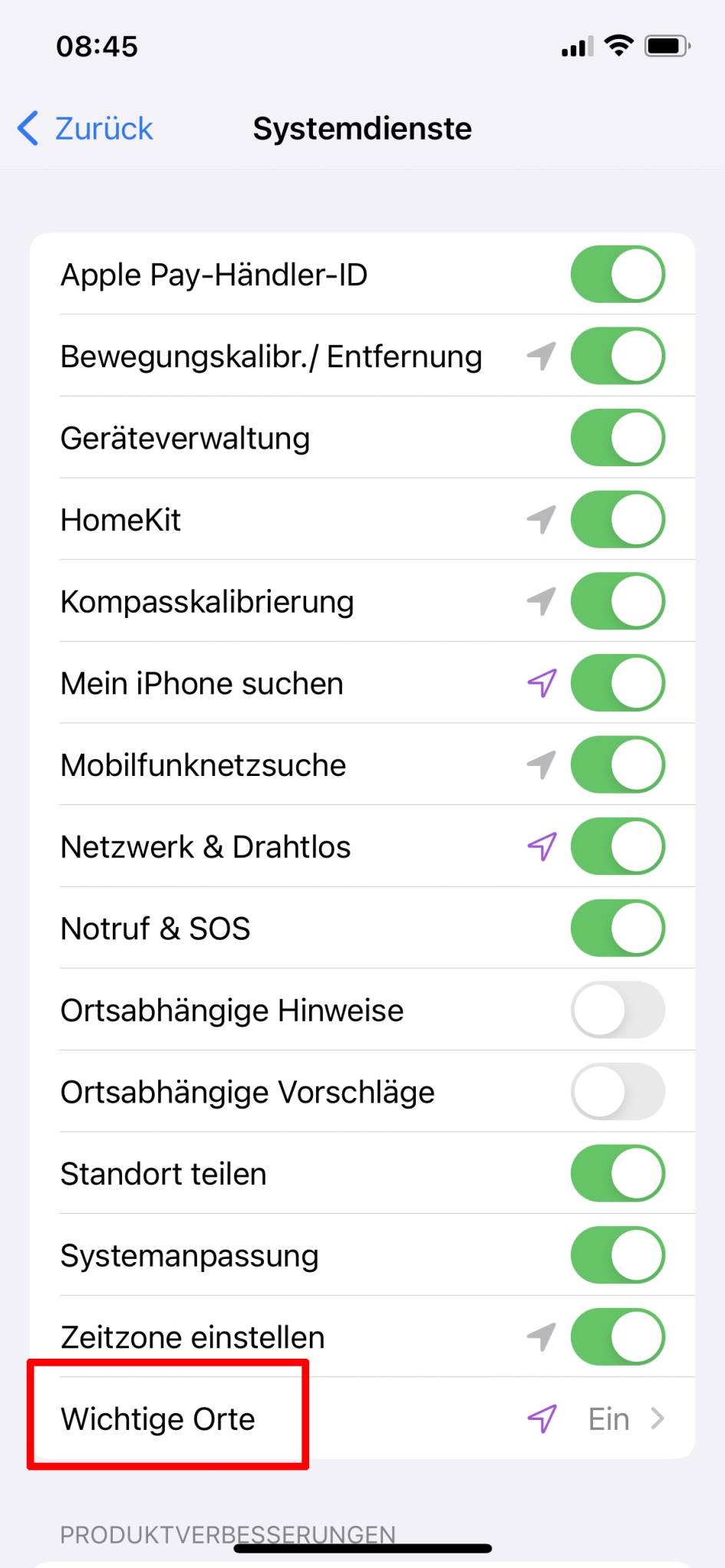Screenshot iPhone-Einstellungen