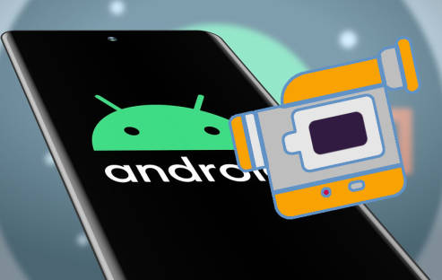 Ein Kamerasymbol zeigt auf ein Android-Smartphone