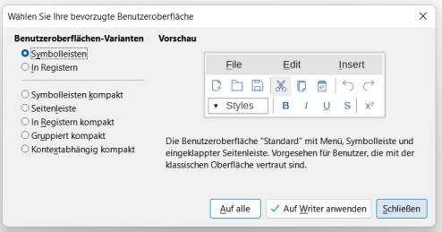 Die beschriebenen Optionen im LibreOffice Writer