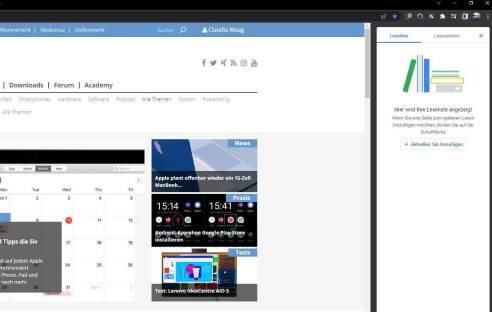 Chrome mit PCtipp-Webseite und Seitenleiste rechts