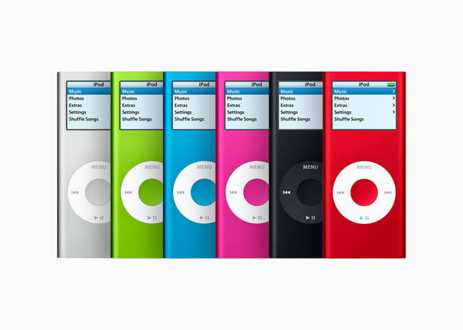 Sechs iPod Nano 2006 in verschiedenen Farben