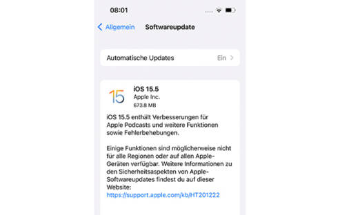 Screen Update für iOS 15.5