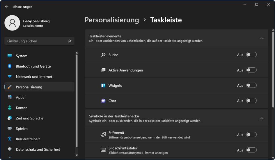 Screenshot der Windows-11-Einstellungen zum Ausblenden des Widgets