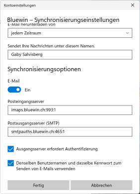 Windows Mail: Servereinstellungen