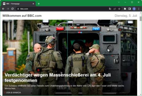 Screenshot der britischen bbc.com-Webseite - in Deutsch