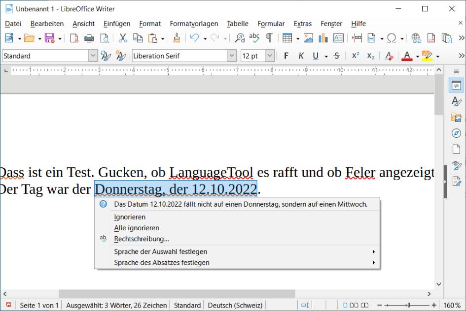 Korrekturvorschlag im LibreOffice Writer