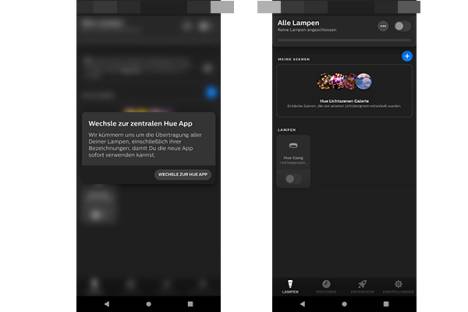 Screenshots aus der Philips-Hue-App für Android