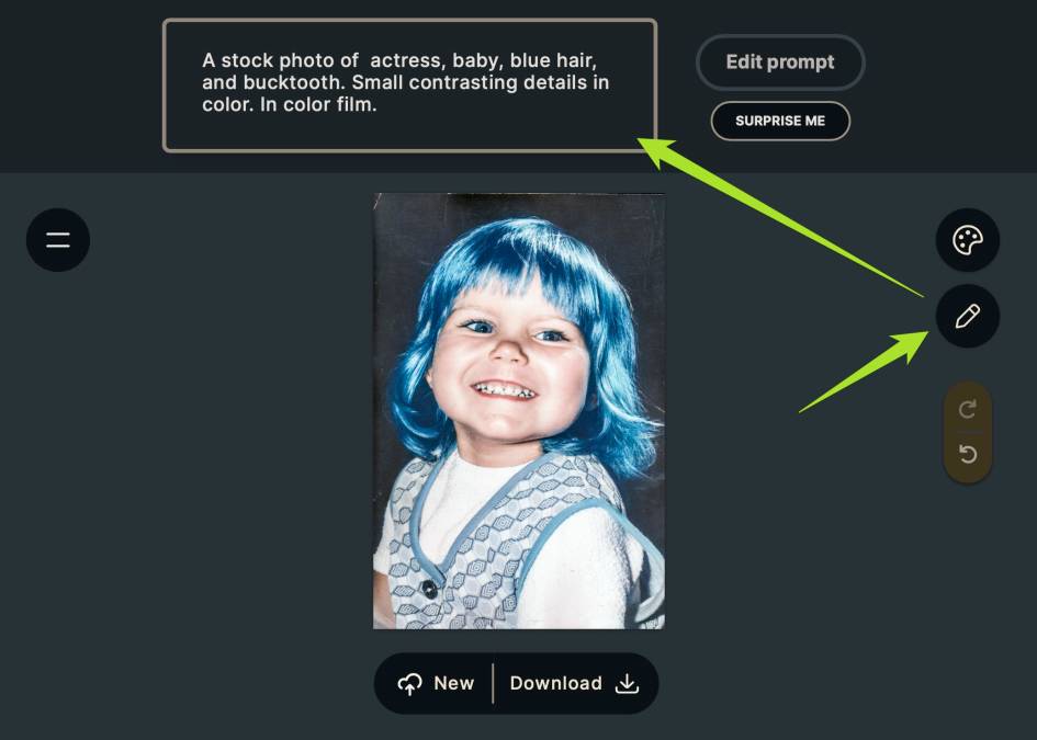 Dasselbe Bild zeigt das Mädchen mit blauen Haaren, weil das Kriterium «blue hair» hinzugefügt wurde