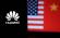Huawei-Logo vor chinesischer und US-amerikanischer Flagge