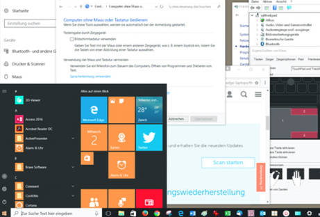 Ein Windows-10-Desktop mit Startmenü und geöffneten Fenstern