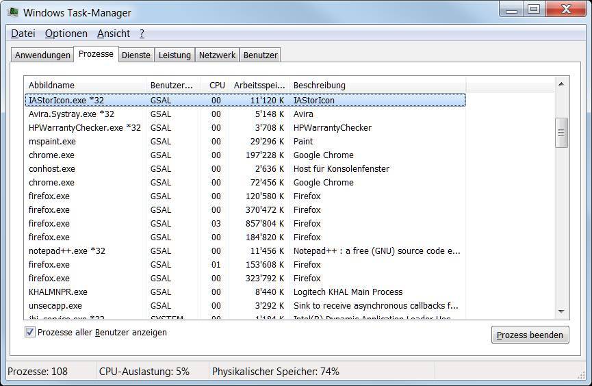 Screenshot des alten Task-Managers von Windows 7