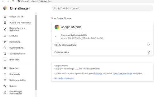 Screenshot zeigt Update-Vorgang von Google Chrome