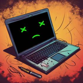 Comic-Darstellung eines defekten Laptops