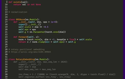 StableCode vervollständigt eine relativ komplexe Python-Datei, die die Pytorch-Bibliothek für tiefes Lernen verwendet (der graue Text zeigt die Vorschläge von StableCode).
