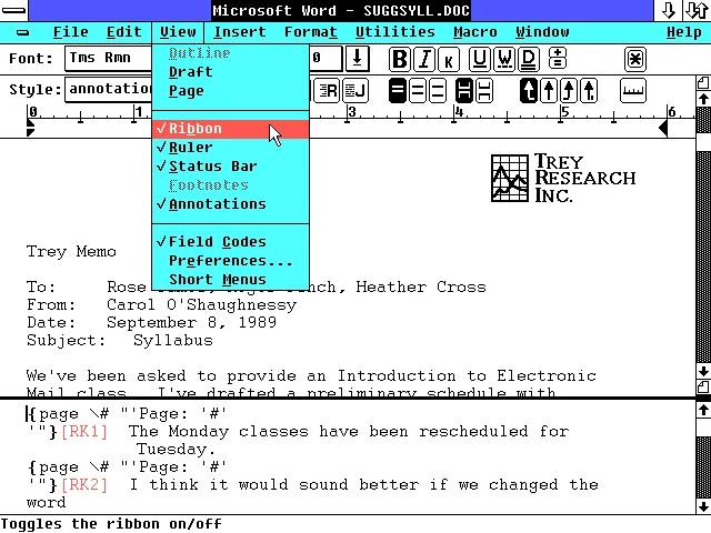 Microsoft Word for Windows 1.0 Document Editor (1989)