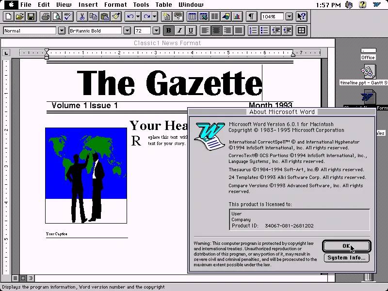 Microsoft Word 6.0 for Mac About Dialog (1995)