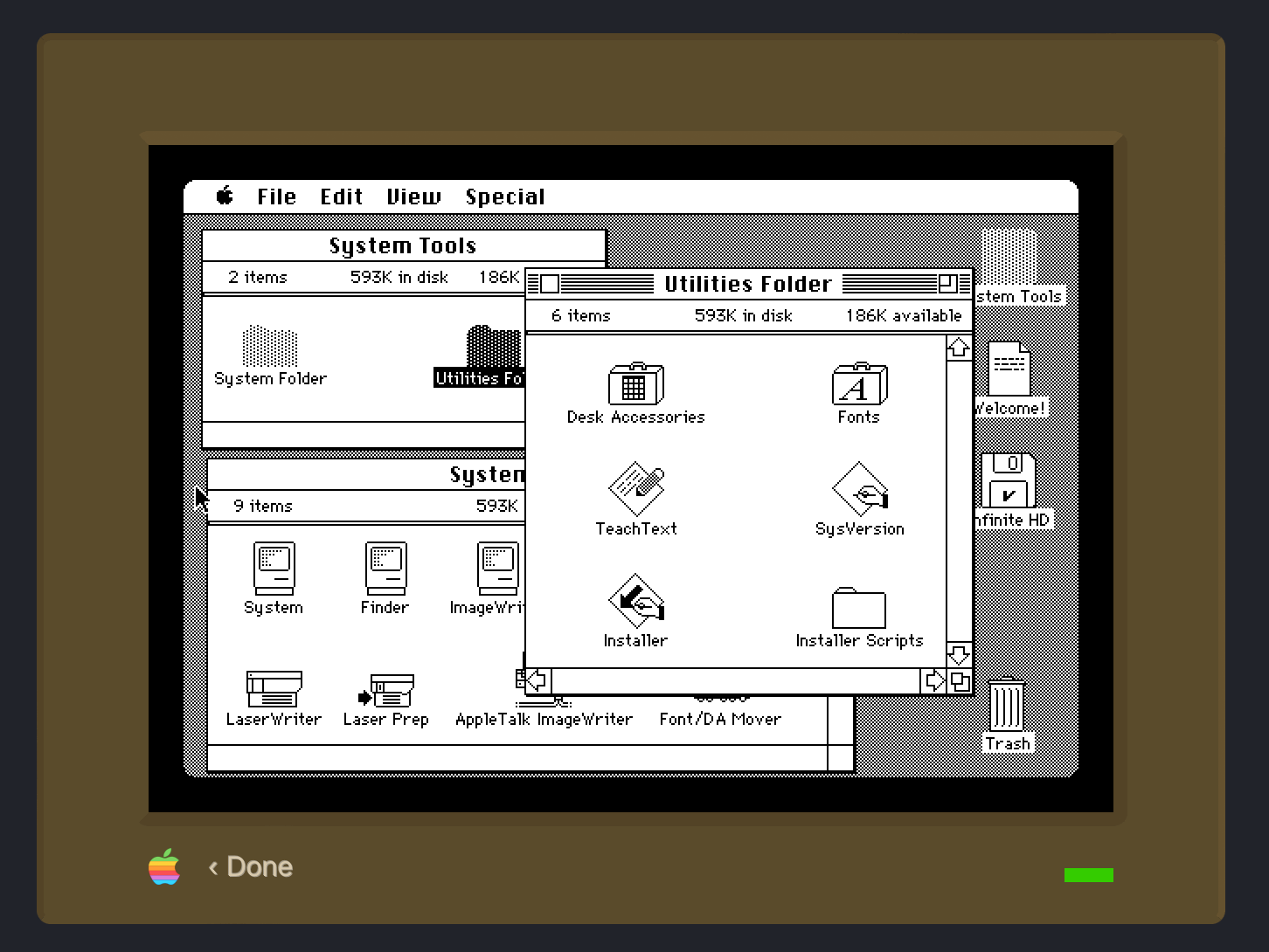 Ein Screenshot von Apples System 1