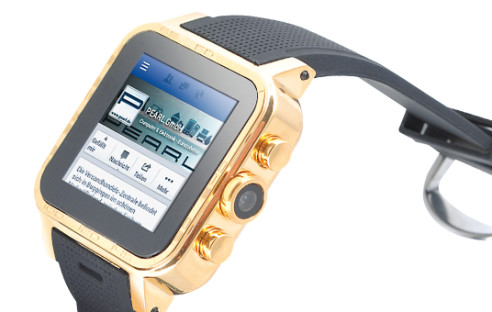 Simvalley GW-420: Android-Smartwatch in 23 Karat Gold