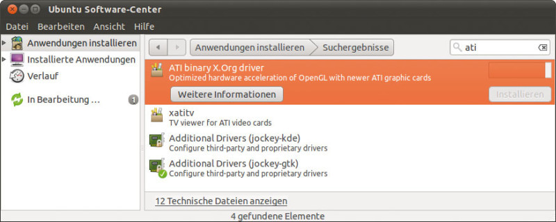 Ubuntu Software-Center: Hier laden Sie die ATI/AMD- oder Nvidia-Grafiktreiber aus dem Internet.