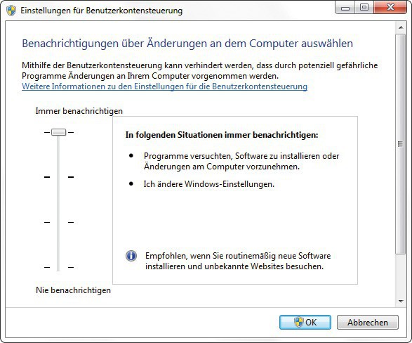 Benutzerkontensteuerung: Ob der Desktop abgedunkelt wird oder nicht, wenn dieses Dialogfenster erscheint, lässt sich in der Registry festlegen.