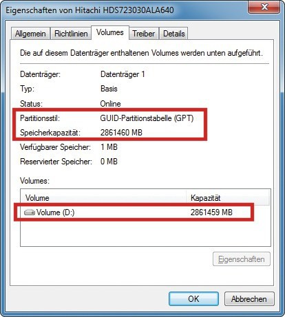 GPT-Partitionstabelle: Die neue Partitionstabelle kann mit ihrem 64-Bit-Adressraum die komplette Speicherkapazität einer 3-TByte-Festplatte zur Verfügung stellen (Bild 2).