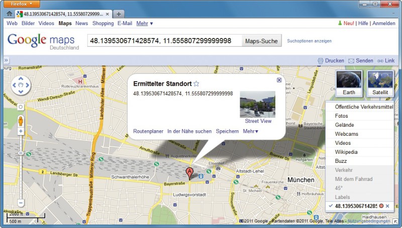 Standortanzeige: Leiten Sie Ihren Besucher beispielsweise um zu Google Maps, nachdem Sie seinen Standort per Javascript ermittelt haben.