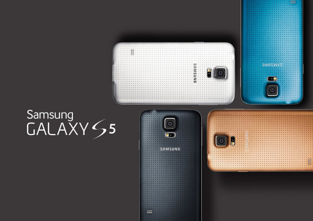 Das Samsung Galaxy S5 ist auf den ersten Blick ein konservativ gestyltes Gerät mit einer Rückseite aus Kunststoff, der leicht perforiert ist. Die Hülle kommt in Schwarz, Weiß, Gold und Hellblau.
