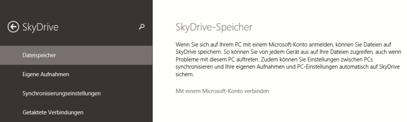 Skydrive (Onedrive): Wer den Cloud-Dienst nutzen will, muss sich bei Windows 8.1 mit seinem Microsoft-Konto anmelden.