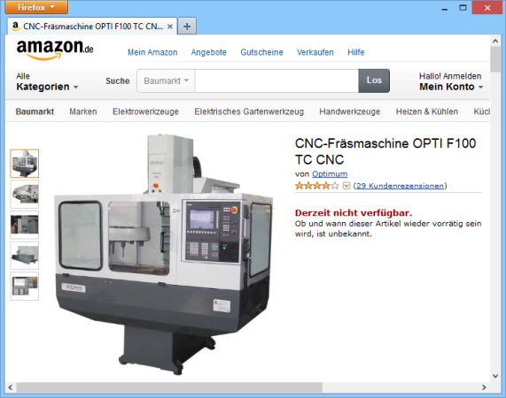 CNC-Fräsmaschine OPTI F100 TC CNC - Okay, so eine CNC-Fräsmaschine ist sicher kein billiges Spielzeug, aber die Investition scheint sich zu lohnen, wie die Kundenrezensionen beweisen.