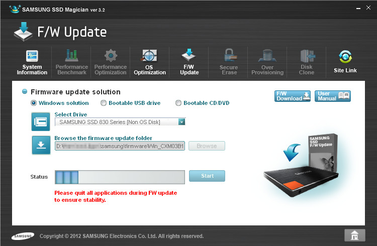 Firmware updaten: Neue Firmware-Versionen erhöhen Zuverlässigkeit und Kompatibilität. Hersteller-Tools erledigen ein Update mit wenigen Klicks – hier SSD Magician von Samsung.