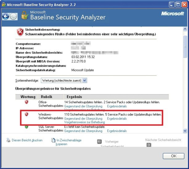 Baseline Security Analyzer: Das Tool sucht nach fehlenden Security-Patches und prüft die wichtigsten Windows-Einstellungen.