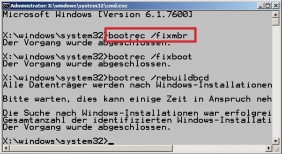 Eingabeaufforderung: Der Befehl bootrec erstellt sämtliche Boot-Dateien neu. Danach startet Windows wieder ohne Probleme (Bild 6).