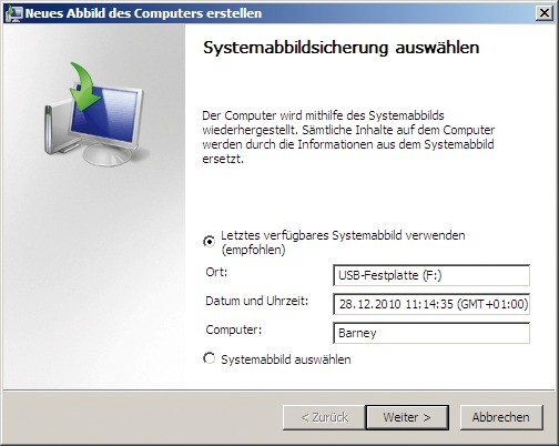 Systemabbild wiederherstellen: Eine komplette Kopie der Systemlaufwerke stellen Sie immer über die Windows Recovery Environment wieder her (Bild 15).