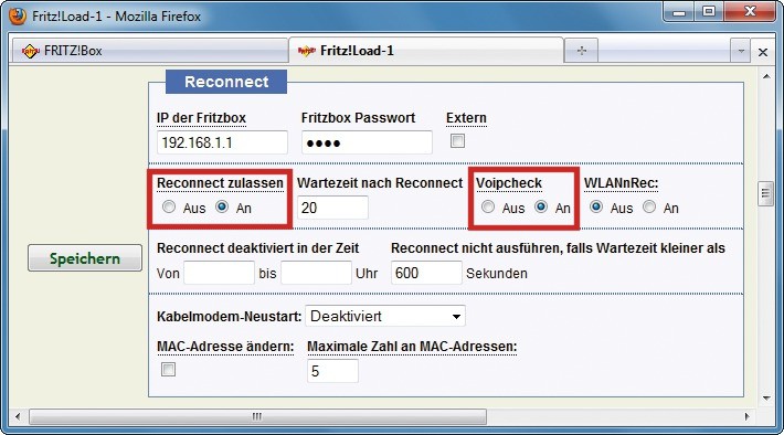 Fritzload konfigurieren: Mit den rot markierten Einstellungen aktivieren Sie die Reconnect-Option, um Zeitsperren von File-Hostern auszuhebeln (Bild 4).