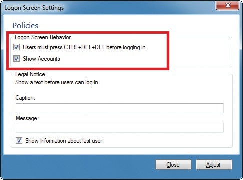 Sichere Windows-Anmeldung: Das Tool Windows 7 Account Screen Editor ändert die Optik des Anmeldebildschirms. Unter „Policies“ lässt sich zudem festlegen, wie sich die Nutzer des Computers anmelden sollen.