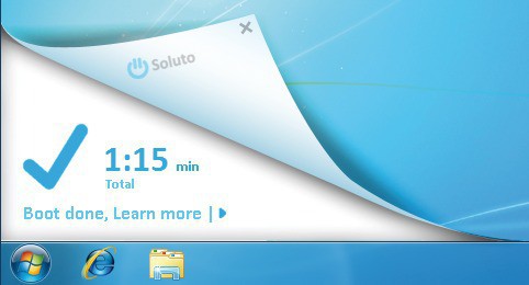 Ermittelte Boot-Zeit: Soluto analysiert den Rechnerstart und zeigt auf dem Desktop an, wie lange das Laden von Windows gedauert hat. In diesem Beispiel lädt Windows 7 in akzeptablen 1:15 Minuten (Bild 1).