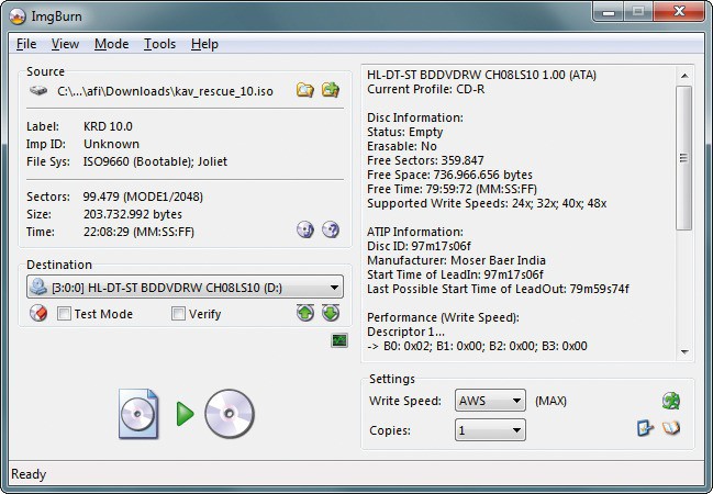 Imgburn: Bevor Sie Ihren PC neu aufsetzen, brennen Sie die Kaspersky Rescue Disk, das Avira Antivir Rescue System und den Daten-Schredder Darik’s Boot and Nuke  auf CD.