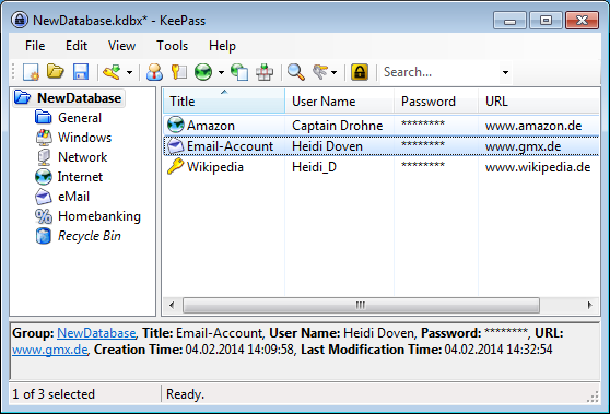 Keepass speichert Ihre Zugangsdaten wie Benutzernamen, Passwörter und PINs in einer Datenbank, die mit einem Master-Passwort verschlüsselt ist. 