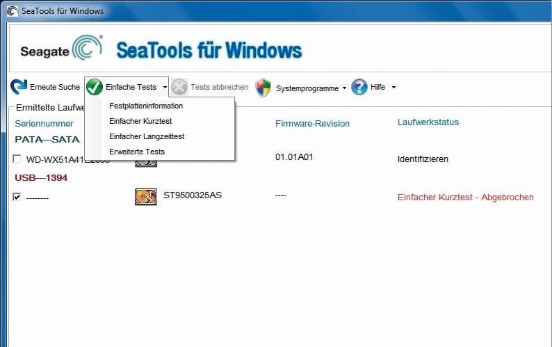 Seatools für Windows analysiert interne und externe Festplatten und repariert Seagate- oder Samsung-Laufwerke.
