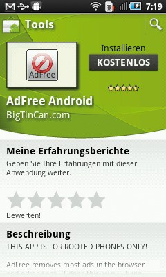 Der kostenlose Werbeblocker AdFree Android gehört auf jedes gerootete Smartphone (Bild 1).