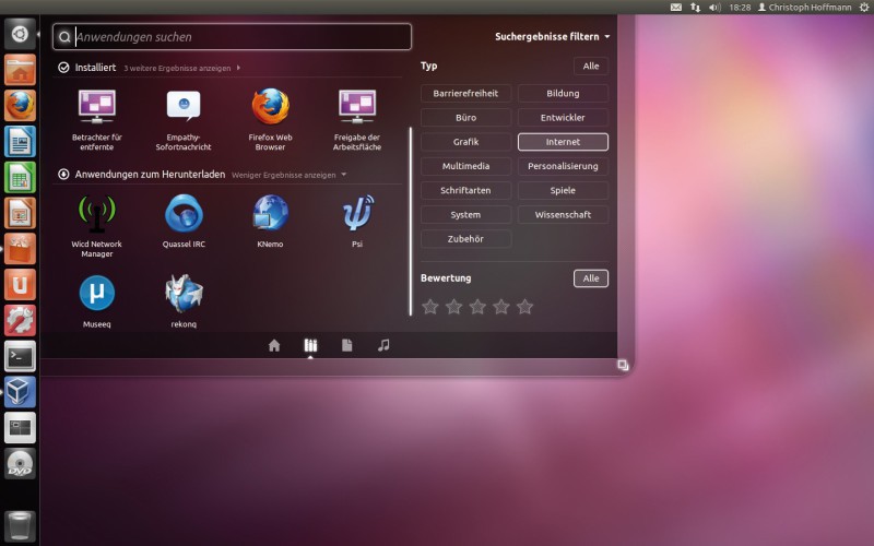 Auf der Dash-Startseite laden Sie von den Ubuntu-Machern empfohlene Programme (Bild 1).