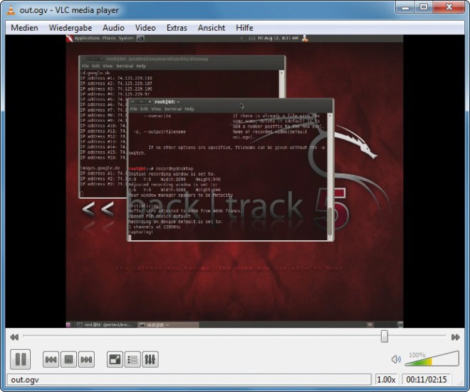 Recordmydesktop: Die aufgezeichneten Bildschirmaktionen lassen sich zum Beispiel mit dem VLC Media Player 1.1.11 abspielen (Bild 7).