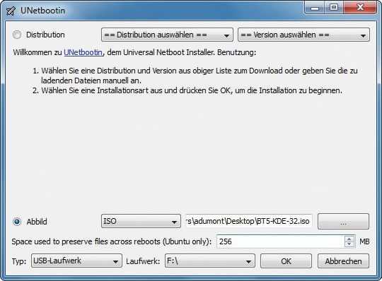 Unetbootin: Das Programm installiert Backtrack 5 auf dem USB-Stick und reserviert einen Speicherbereich, in dem Änderungen und neue Programme abgelegt werden (Bild 3).