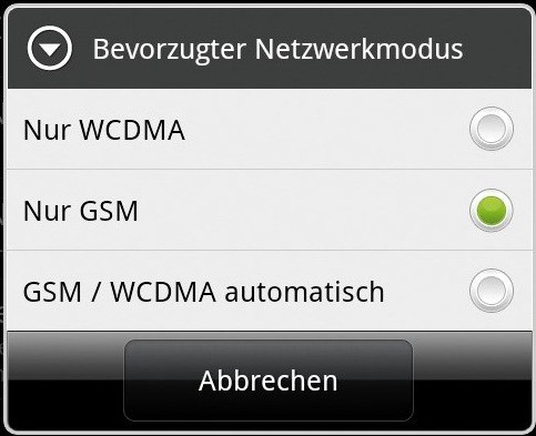 Die UMTS-Einstellungen („WCDMA“) sollten Sie abschalten, wenn Sie unterwegs kein High-Speed-Internet benötigen (Bild 5).