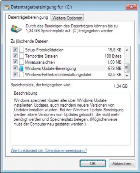 Referenz-Windows bereinigen: Installieren Sie den Patch für die „Windows Update-Bereinigung“ und gewinnen Sie danach mehr als 1,3 GByte Platz zurück.
