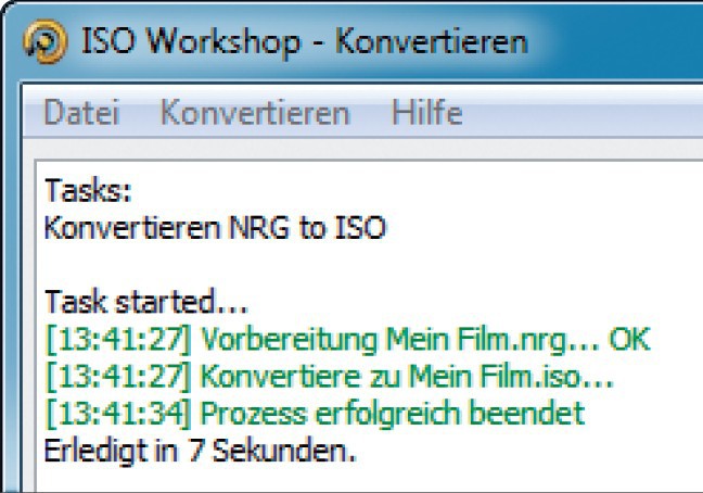 Image konvertieren: Hier hat ISO Workshop ein NRG-Image, das Nero erstellt hat, in eine ISO-Datei konvertiert.