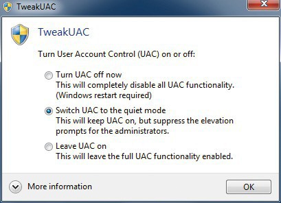 Tweak UAC: Das tool schaltet die nervenden Meldungen der UAC aus, behält deren Schutzfunktionen aber bei (Bild 4).
